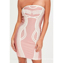 Short Pink Bandeau Piped Detail Dress